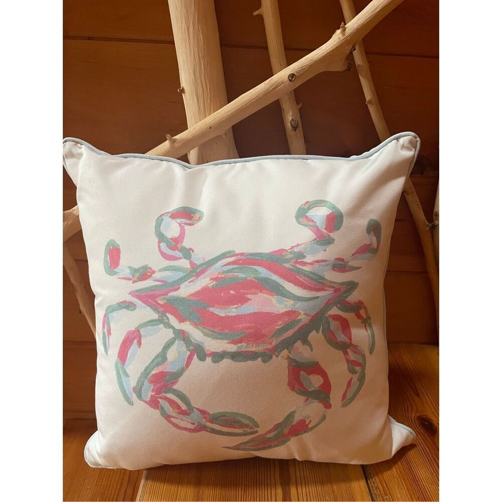 Outdoor Coral King Crab Pillow - Sewing Down South - Signed